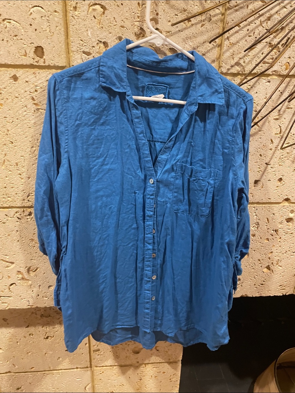 Women’s Blue Linen Button-Up Lightweight Shirt